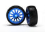 TRA7573R Tires & wheels, assembled, glued (12-spoke blue chrome wheels, slick tires) (2)