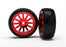 TRA7573X Tires & wheels, assembled, glued (12-spoke red chrome wheels, slick tires) (2)