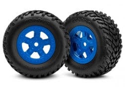 TRA7674 Tires and wheels, assembled, glued (SCT blue wheels, SCT off-road racing tires) (1 each, right & left)