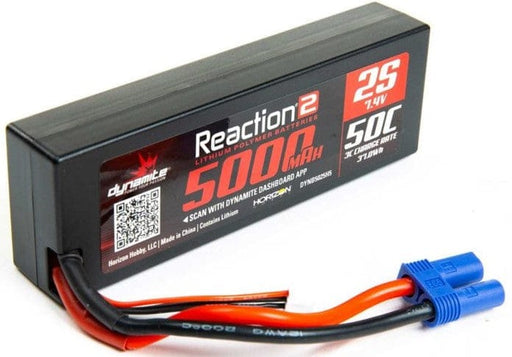 DYNB5025H5 7.4V 5000mAh 2S 50C Reaction 2.0 Hardcase LiPo Battery: EC5