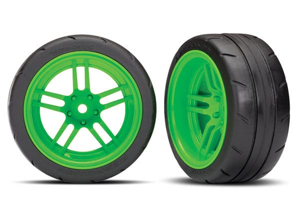 TRA8374G Traxxas Tires And Wheels, Assembled, Glued (Split-Spoke Green Wheels, 1.9" Response Tires) VXL Rated (Rear)