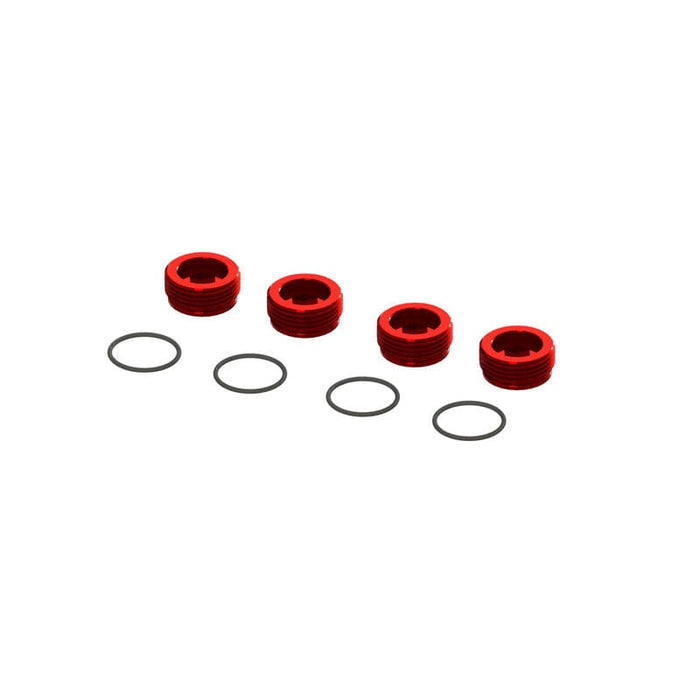 ARA320467 Aluminum Front Hub Nut Red (4) with O-Rings