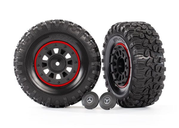 TRA8874 Traxxas Tires and wheels, assembled, glued (2.2" black wheels, 2.2" tires) (2)/ center caps (2)/ beadlock rings (2) (requires #8255A extended stub axle)