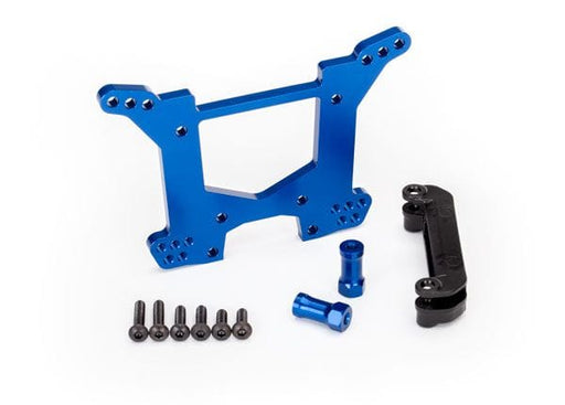 TRA6738X Traxxas Shock tower, rear, 7075-T6 aluminum (blue-anodized) (1)/ body mount bracket (1)