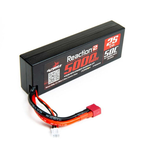 DYNB5025HD  7.4V 5000mAh 2S 50C Reaction 2.0 Hardcase LiPo Battery: Deans