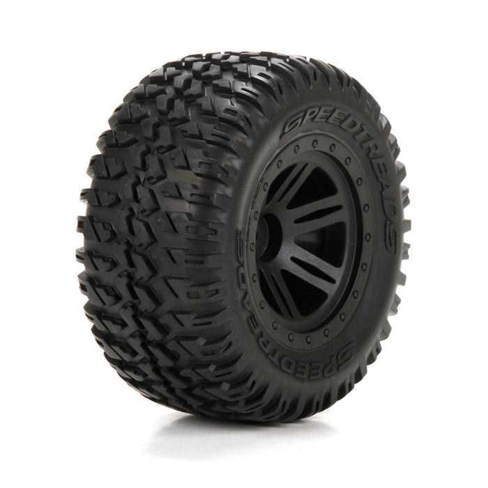 ECX43012 FR/R Tire,Prmnt,Blk Wheel (2):1:10 AMP MT/DB-In Store Only