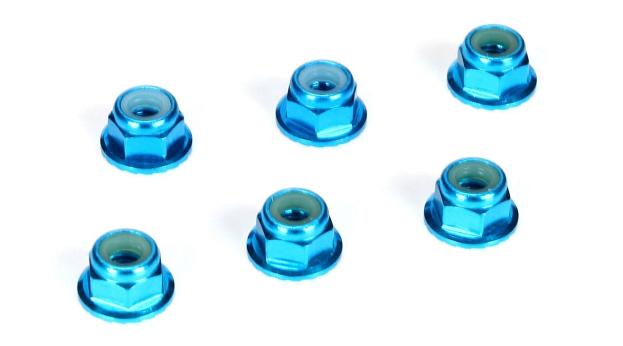 TLR336001 4mm Aluminum Serrated Lock Nuts, Blue (6)