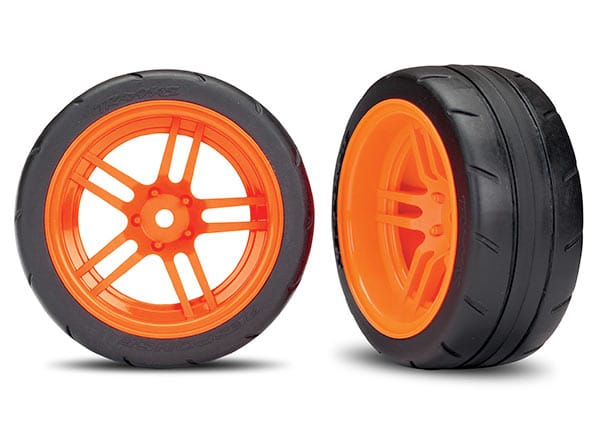 TRA8374A Traxxas Tires And Wheels, Assembled, Glued (Split-Spoke Orange Wheels, 1.9" Response Tires) VXL Rated (Rear)