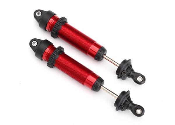 TRA8450R Traxxas Shocks, GTR, 134mm, aluminum (red-anodized) (complete w/ spring pre-load spacers) (front, threaded) (2)