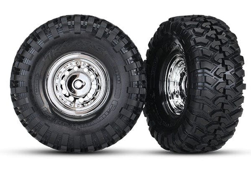 TRA8177 Traxxas Tires and wheels, assembled, glued (1.9' chrome wheels, Canyon Trail 1.9 tires) (2)/ center caps (2)/ decal sheet