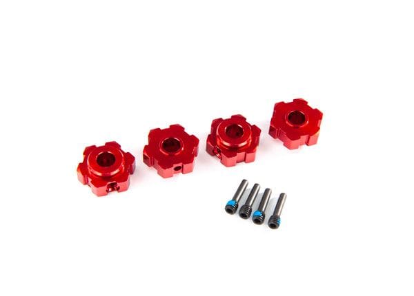 TRA8956R Traxxas Wheel hubs, hex, aluminum (red-anodized) (4)/ 4x13mm screw pins (4)