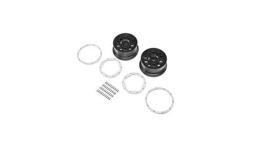 LOS45015  Wheel, Black; Beadlock, Silver (2): DBXL-E