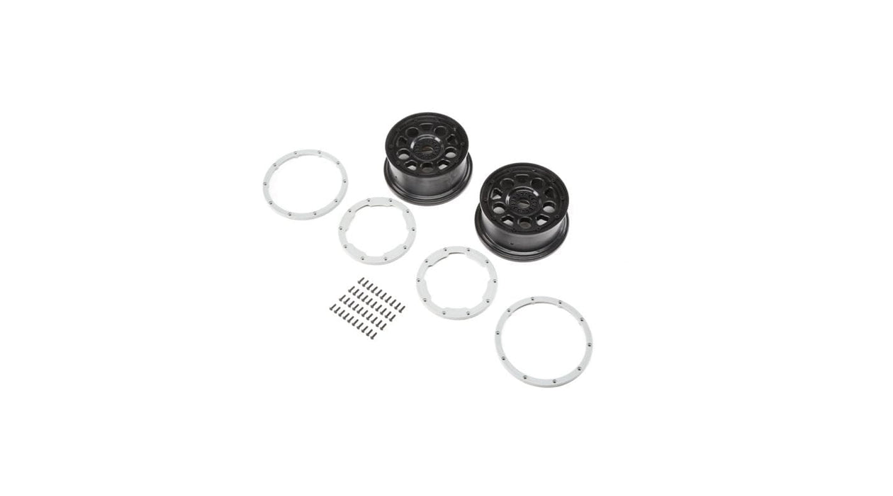 LOS45015  Wheel, Black; Beadlock, Silver (2): DBXL-E