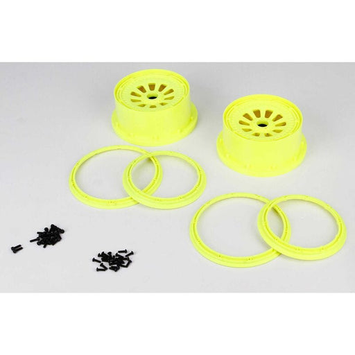 LOSB7035 1/5 Wheel & Beadlock Set 4.75, Fluorescent Yellow (2): 5IVE-T