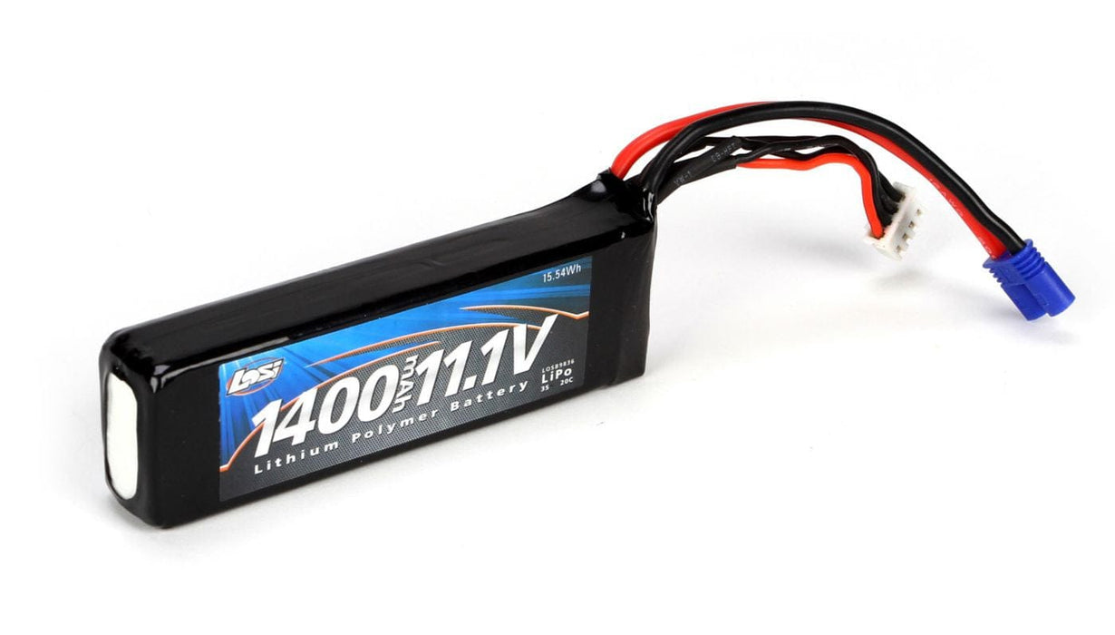 LOSB9836 11.1V 1400mAh 3S 20C LiPo, Long: EC2