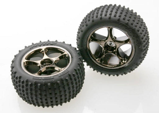TRA2470A Traxxas Tires & Wheels, Assembled (Tracer 2.2 Black Chrome Wheels, Alias 2.2 tires) (2) Bandit Rear, medium compound w/foam