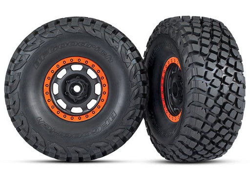 TRA8472 Traxxas Tires and wheels, assembled, glued (Desert Racer wheels, black with orange beadlock, BFGoodrich Baja KR3 tires) (2)