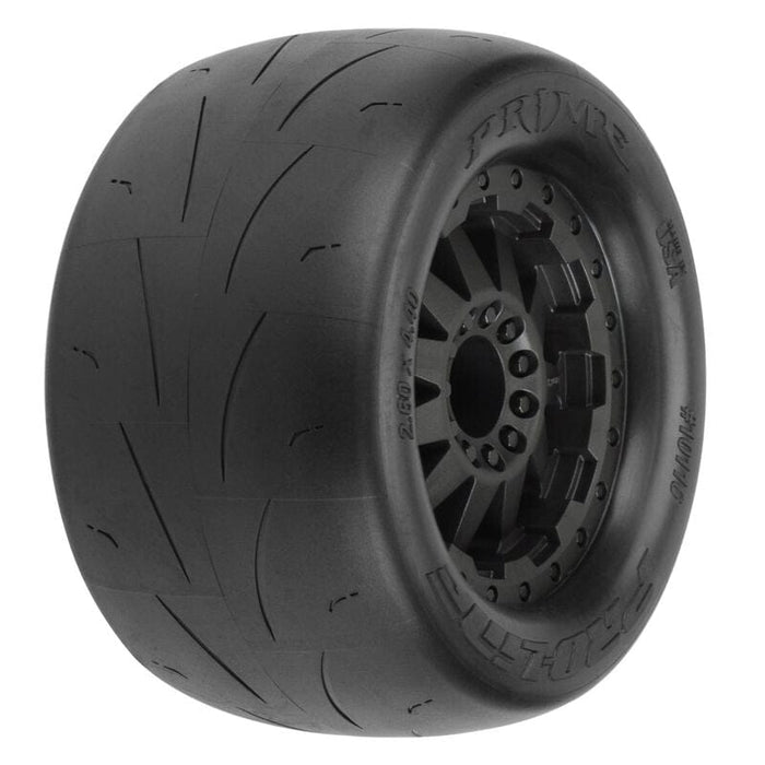 PRO1011614 	Pro-Line Prime 2.8" (Traxxas Style Bead) Street Tires Mounted on F-11 Black Wheels (2) for JATO, Nitro Stampede/Rustler Rear