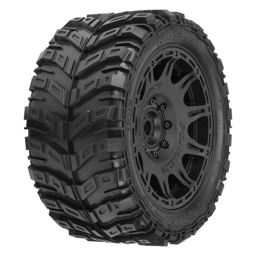 PRO1017611 1/6 Masher X HP BELTED Front/Rear 5.7” Tires Mounted on Raid 8x48 Removable 24mm Hex Wheels (2): Black