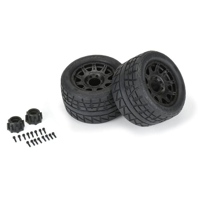PRO1020610 1/8 Menace HP BELTED Fr/Rr 3.8" MT Tires Mounted 17mm Black Raid (2)