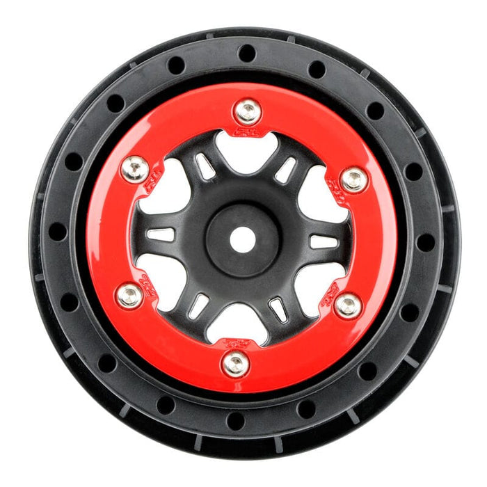 PRO271404   1/10 Split Six Front 2.2"/3.0" 12mm Short Course Wheels (2) Red/Blk