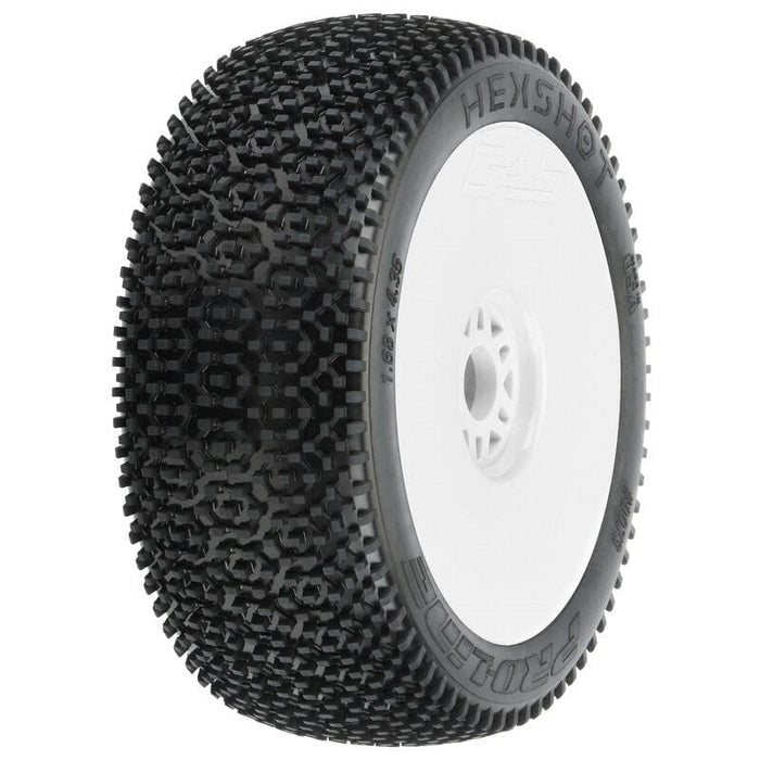 PRO9073233 1/8 Hex Shot S3 Front/Rear Buggy Tires Mounted 17mm White (2)