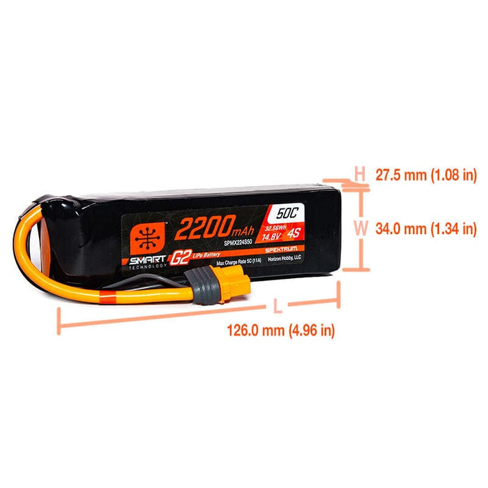 SPMX224S50 2200mAh 4S 14.8V Smart G2 LiPo 50C; IC3