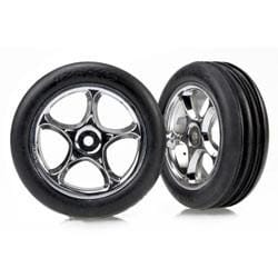 TRA2471R Tires & wheels, assembled (Tracer 2.2" chrome wheels, Alias ribbed 2.2" tires) (2)