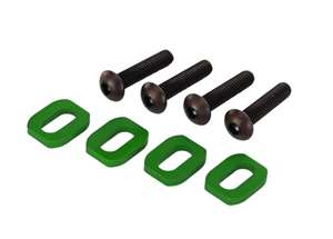 TRA7759G   Washers, motor mount, aluminum (green-anodized) (4)/ 4x18mm BCS (4)