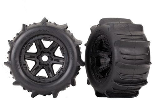 TRA8674  Tires & Wheels, assembled, glued (black Carbide 3.8" wheels, paddle tires, foam inserts(2))