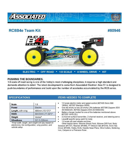 ASC80946 Team Associated RC8B4e Team Kit