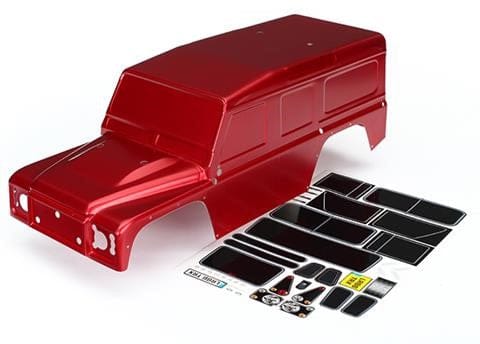 TRA8011R Traxxas Body, Land Rover Defender, red (painted)/ decals
