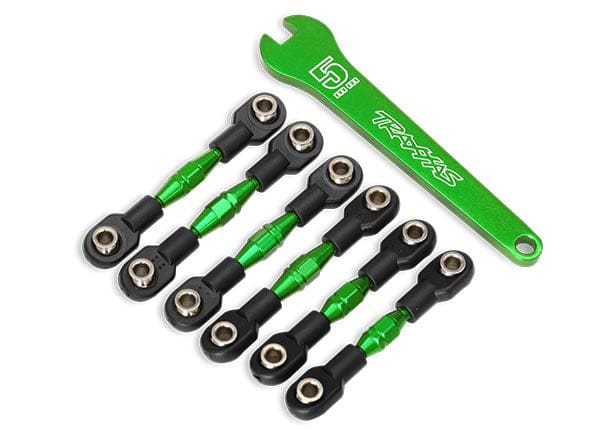 TRA8341G Traxxas Turnbuckles, aluminum (green-anodized), camber links, 32mm (front) (2)/ camber links, 28mm (rear) (2)/ toe links, 34mm (2)/ aluminum wrench
