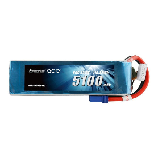 GEA51006S80E5 Gens Ace 5100mAh 6S1P 22.2V 80C LiPo EC5 Plug Soft Case