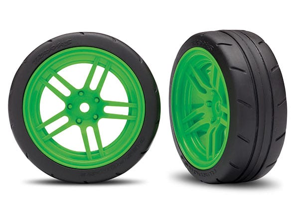 TRA8373G Traxxas Tires And Wheels, Assembled, Glued (Split-Spoke Green Wheels, 1.9" Response Tires) VXL Rated (Front)