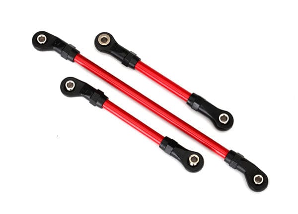 TRA8146R Traxxas Steering link, 5x117mm (1)/ draglink, 5x60mm (1)/ panhard link, 5x63mm (red powder coated steel) (assembled with hollow balls) (for use with #8140R TRX-4 Long Arm Lift Kit)