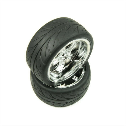 LOS43039 Mounted RR 5-Spoke Wheel/Tire 54x30mm Chrome (2)