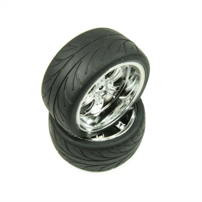 LOS43039 Mounted RR 5-Spoke Wheel/Tire 54x30mm Chrome (2)