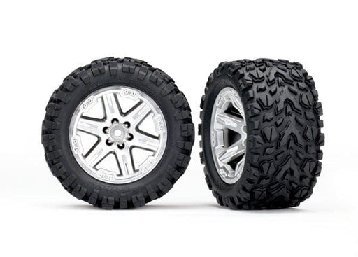 TRA6773R Traxxas Tires & wheels, assembled, glued (2.8') (RXT satin chrome wheels, Talon Extreme tires, foam inserts) (2) (TSM rated)