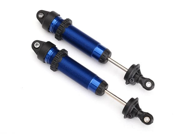 TRA8460X Traxxas Shocks, GTR, 139mm, aluminum (blue-anodized) (complete w/ spring pre-load spacers) (rear, threaded) (2)