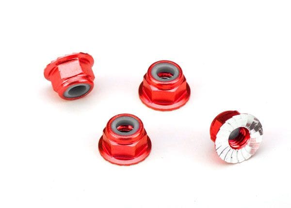 TRA1747A 4mm Aluminum Flanged Serrated Nuts (Red) (4)