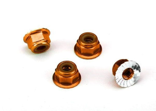 TRA1747T Traxxas 4mm Aluminum Flanged Serrated Nuts (Orange) (4)