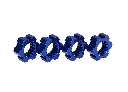 TRA7756X  Wheel hubs, hex, aluminum (blue-anodized) (4)