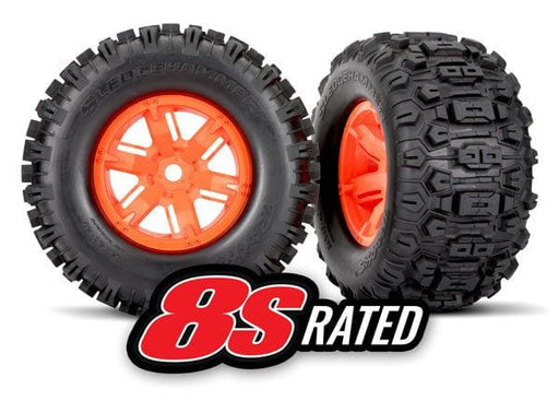 TRA7774T Traxxas Sledgehammer Tires on Orange Wheels for X-Maxx (2)