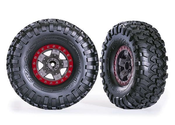 TRA8181-RED Traxxas Tires & Wheels (TRX-4 Sport 2.2" Gray, Red Beadlock) (2)