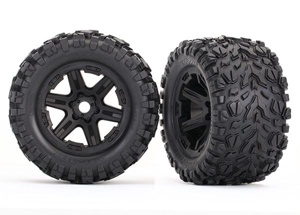 TRA8672  Tires & wheels, assembled, glued (black wheels, Talon EXT tires, foam inserts) (2) (17mm splined)