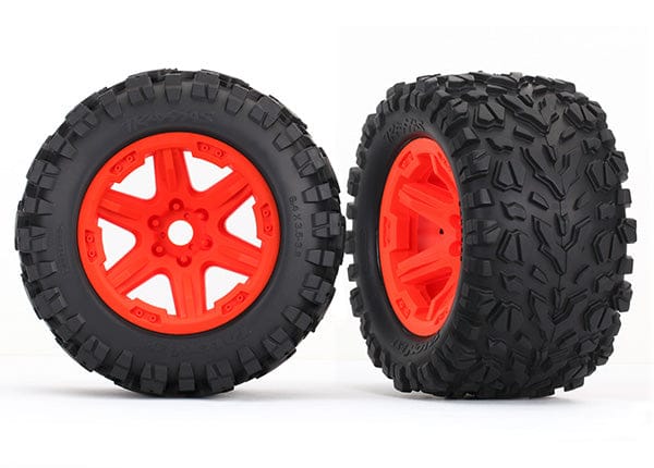 TRA8672A   Tires & wheels, assembled, glued (orange wheels, Talon EXT tires, foam inserts) (2)