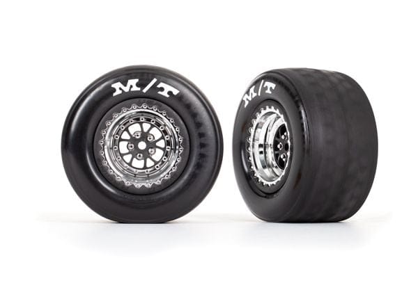 TRA9475R Traxxas Tires & wheels, assembled (chrome w/ blk wheels) (R) (2)