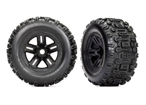 TRA9672 Tires and wheels, assembled, glued (3.8" black wheels, S