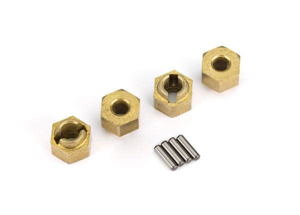 TRA9750X Traxxas Wheel Hubs, 7mm Hex (Brass) (4)/ Axle Pins (4)